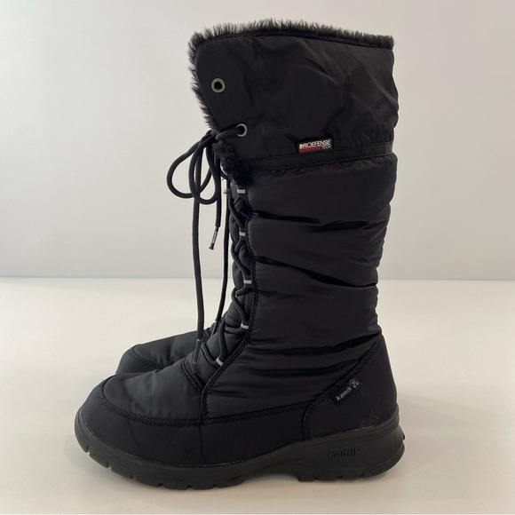 Kamik Shoes - Kamik long black Winter boots faux fur lining puffer lace up waterproof size 10